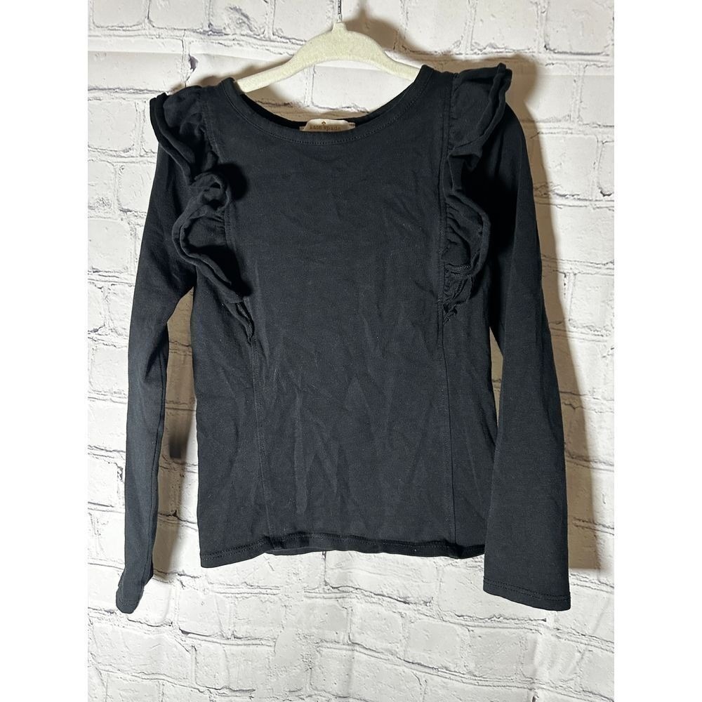 Kate Spade New York Black Ruffle Shoulder Long Sleeve Top Size 4 Cotton Blend